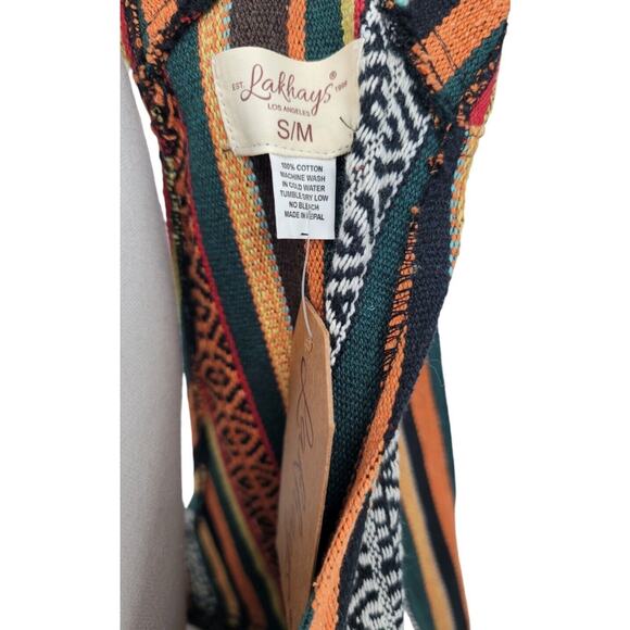 NEW! Lakhays Boho Striped Pinafore Dress Multicolor Ethnic Print Jumper Size S/M - Picture 2 of 5